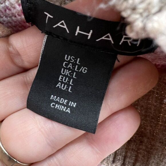 Tahari Sweater Womens Large Beige Stretch Poly Blend Fair Isle Knit Mock Neck - Picture 3 of 4